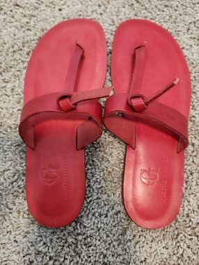 Giotto Firenze Red Leather Sandals Made In Italy Size 37